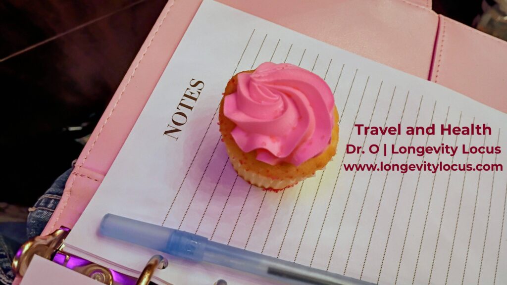 Cupcake and notes at ICING women's conference; travel and health